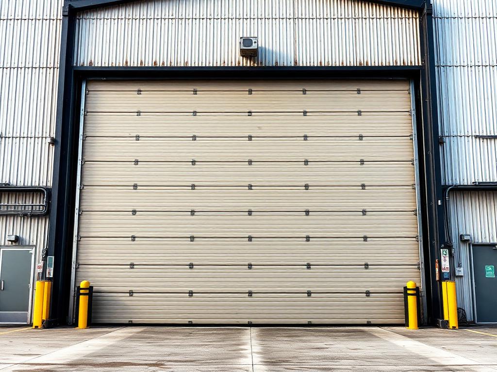Large commercial garage door on warehouse building