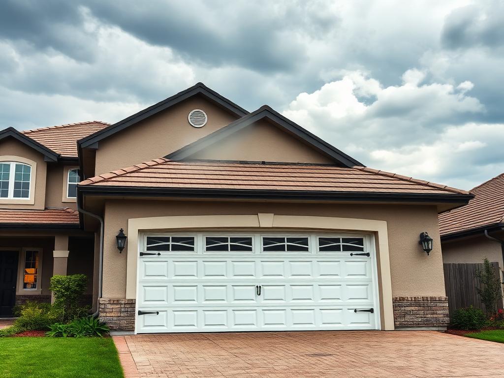 Reinforced garage door prepared for storm weather
